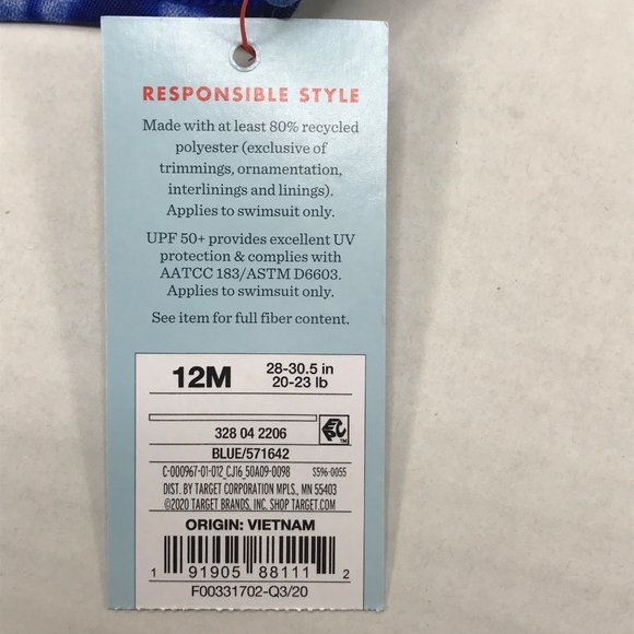 Cat And Jack Girl's Size 12 Month One Piece Swim Suit Blue Tie Dyed New With Tag - Picture 4 of 12